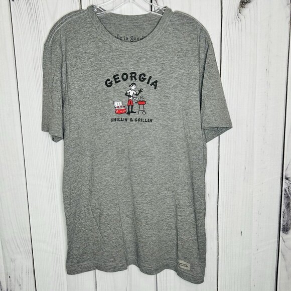 Life Is Good Vintage Mens Sz M T-Shirt GEORGIA Chillin’ & Grillin’ Grey - Picture 1 of 10